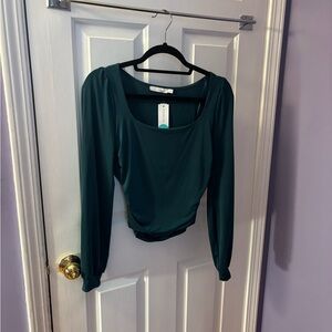 NWT Lush Naomi Square Neck Cropped Knit Top in Dark Green - S